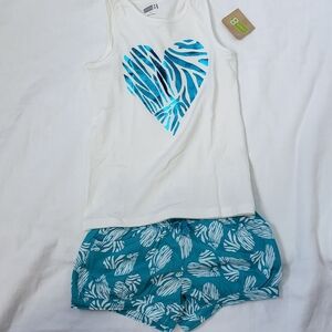 Crazy 8 Girls White & Teal Zebra Print Heart Shorts & Tank Top Outfit Set 5T New